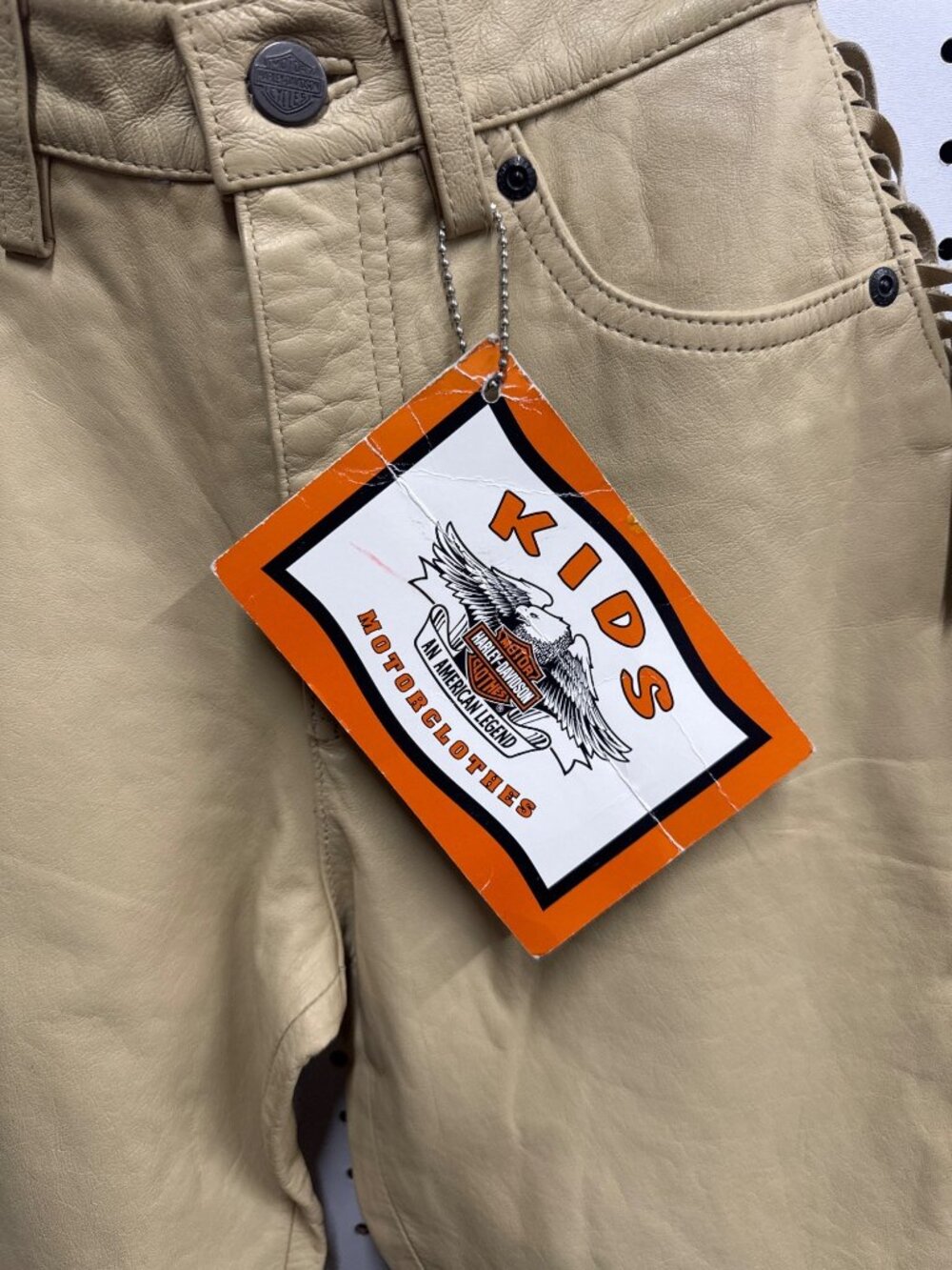 Harley-Davidson Kids Tan Leather Fringe Pants Size XL With Tags - Picture 2 of 8